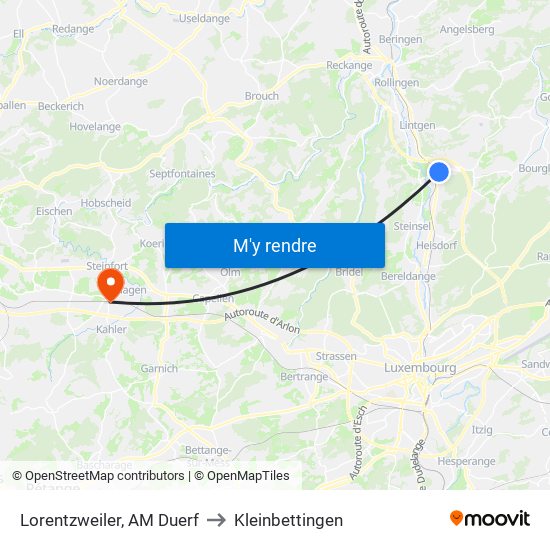 Lorentzweiler, AM Duerf to Kleinbettingen map