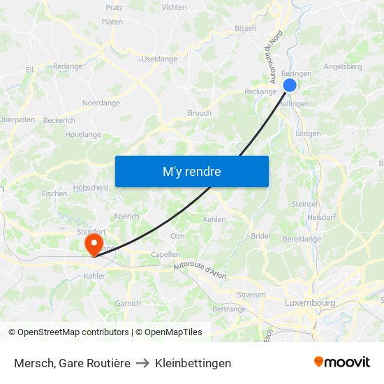 Mersch, Gare Routière to Kleinbettingen map