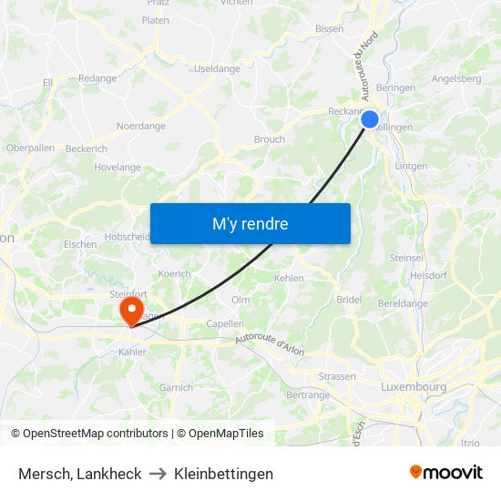 Mersch, Lankheck to Kleinbettingen map