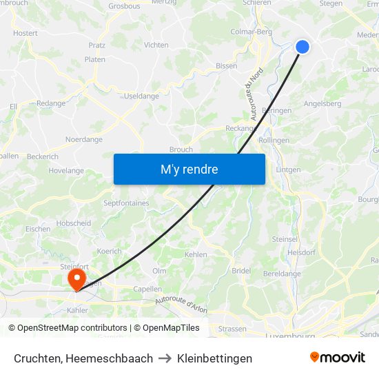 Cruchten, Heemeschbaach to Kleinbettingen map