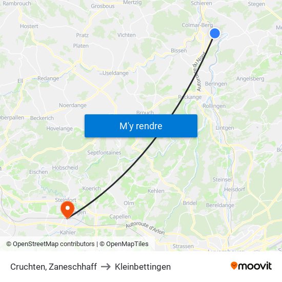 Cruchten, Zaneschhaff to Kleinbettingen map