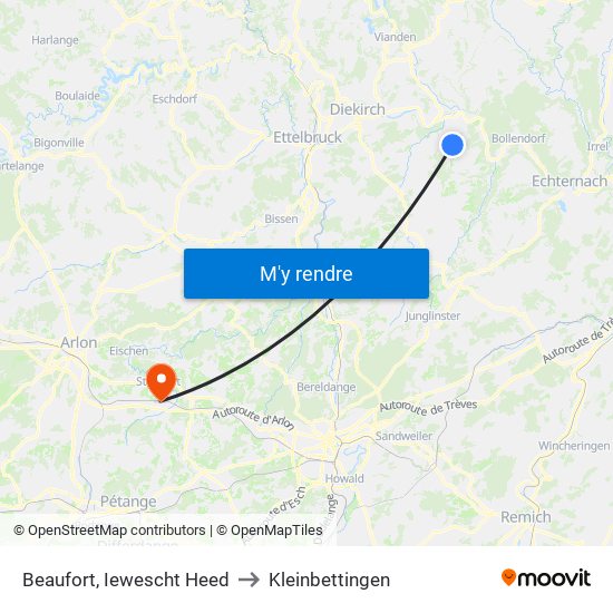 Beaufort, Iewescht Heed to Kleinbettingen map