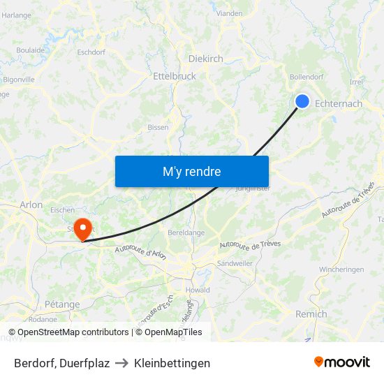 Berdorf, Duerfplaz to Kleinbettingen map