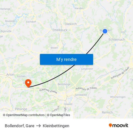 Bollendorf, Gare to Kleinbettingen map