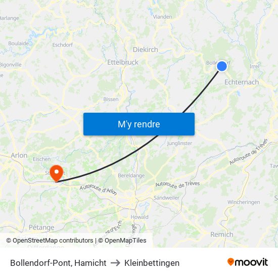 Bollendorf-Pont, Hamicht to Kleinbettingen map