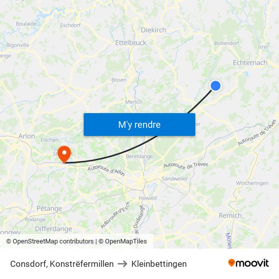 Consdorf, Konstrëfermillen to Kleinbettingen map