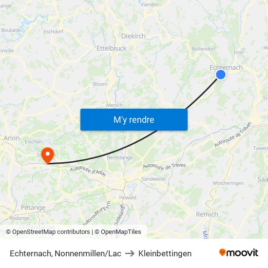 Echternach, Nonnenmillen/Lac to Kleinbettingen map