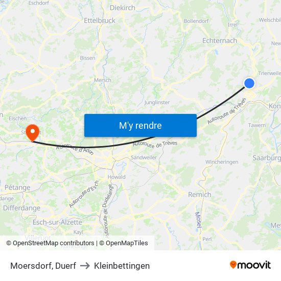 Moersdorf, Duerf to Kleinbettingen map