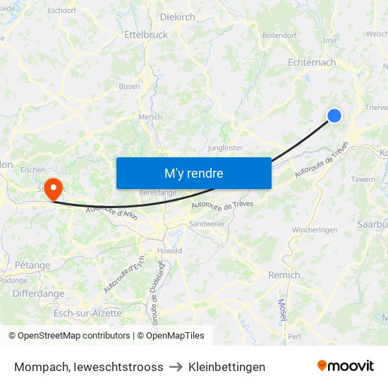 Mompach, Ieweschtstrooss to Kleinbettingen map