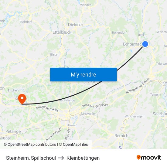 Steinheim, Spillschoul to Kleinbettingen map