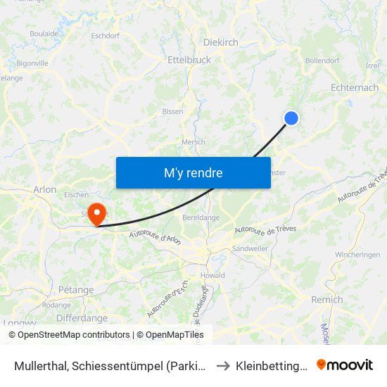 Mullerthal, Schiessentümpel (Parking) to Kleinbettingen map