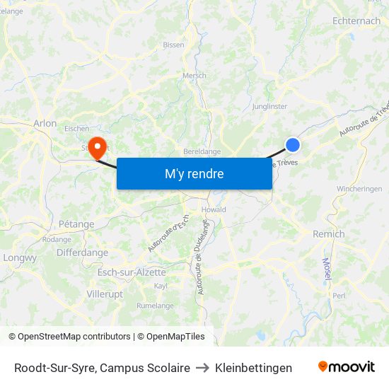 Roodt-Sur-Syre, Campus Scolaire to Kleinbettingen map