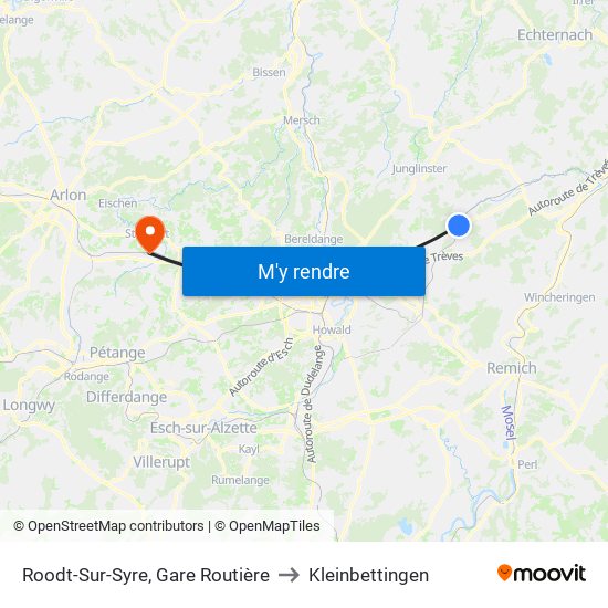 Roodt-Sur-Syre, Gare Routière to Kleinbettingen map