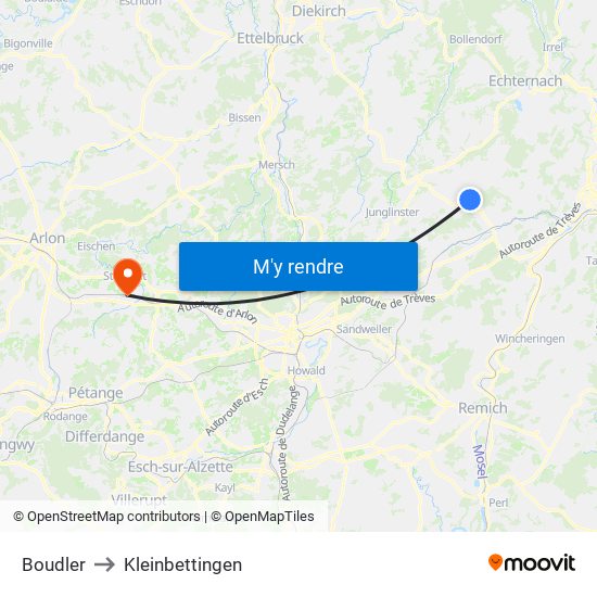 Boudler to Kleinbettingen map