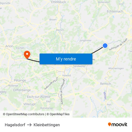 Hagelsdorf to Kleinbettingen map