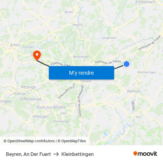 Beyren, An Der Fuert to Kleinbettingen map