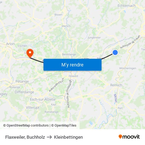 Flaxweiler, Buchholz to Kleinbettingen map