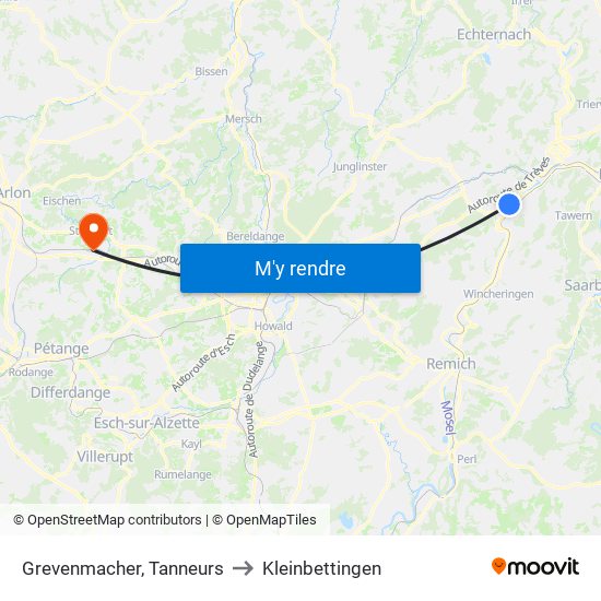Grevenmacher, Tanneurs to Kleinbettingen map