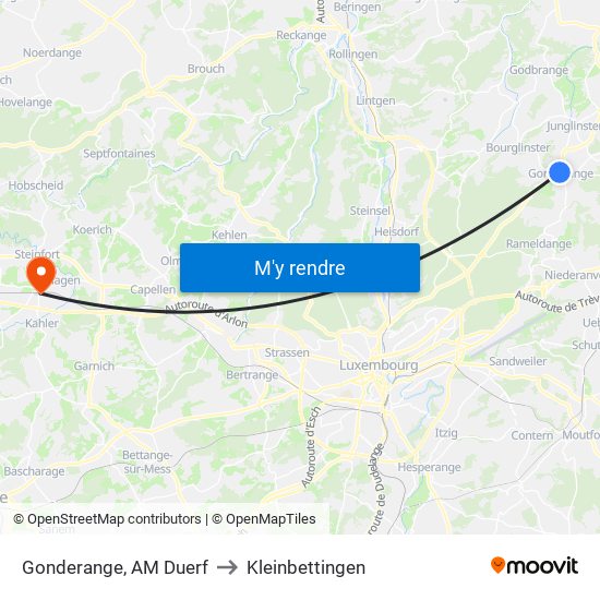 Gonderange, AM Duerf to Kleinbettingen map