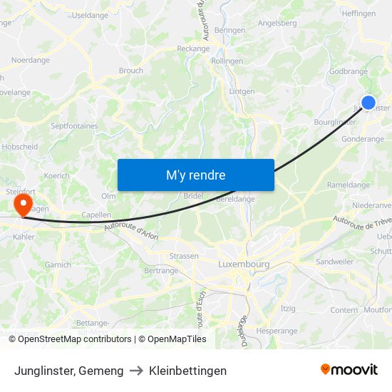 Junglinster, Gemeng to Kleinbettingen map