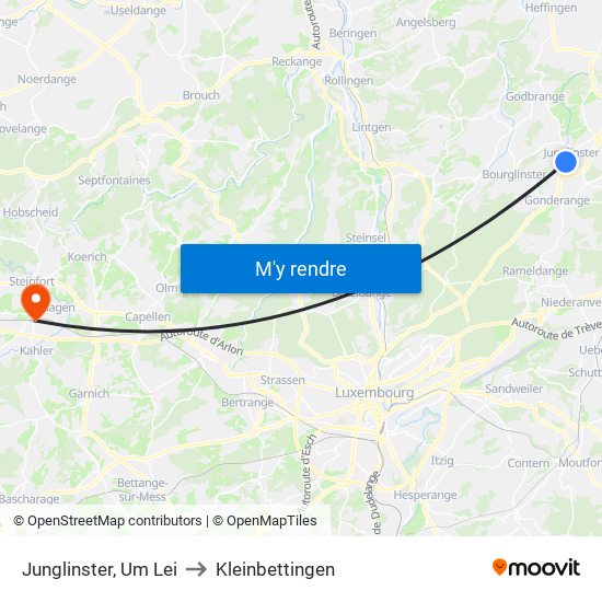 Junglinster, Um Lei to Kleinbettingen map