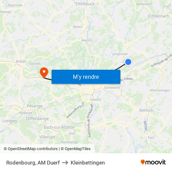Rodenbourg, AM Duerf to Kleinbettingen map