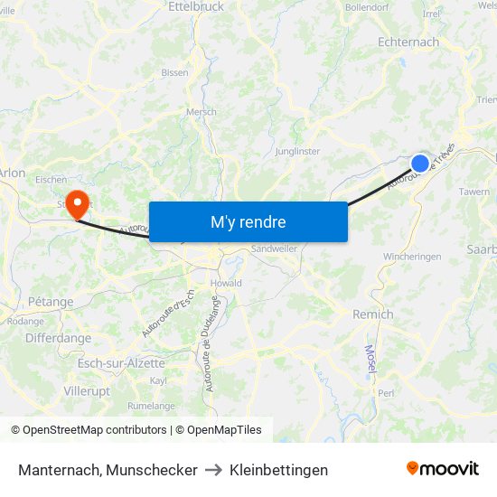 Manternach, Munschecker to Kleinbettingen map