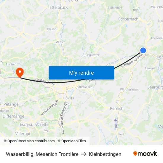 Wasserbillig, Mesenich Frontière to Kleinbettingen map