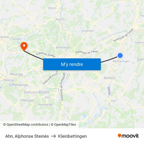 Ahn, Alphonse Steinès to Kleinbettingen map
