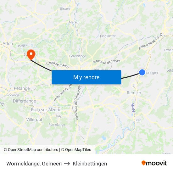 Wormeldange, Geméen to Kleinbettingen map