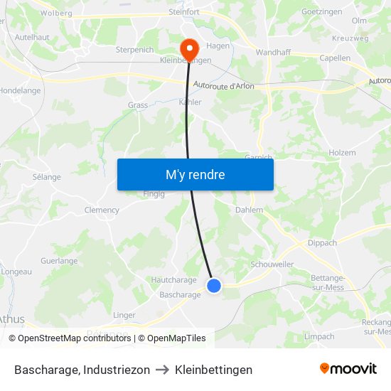 Bascharage, Industriezon to Kleinbettingen map