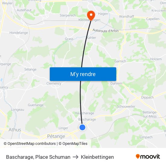 Bascharage, Place Schuman to Kleinbettingen map