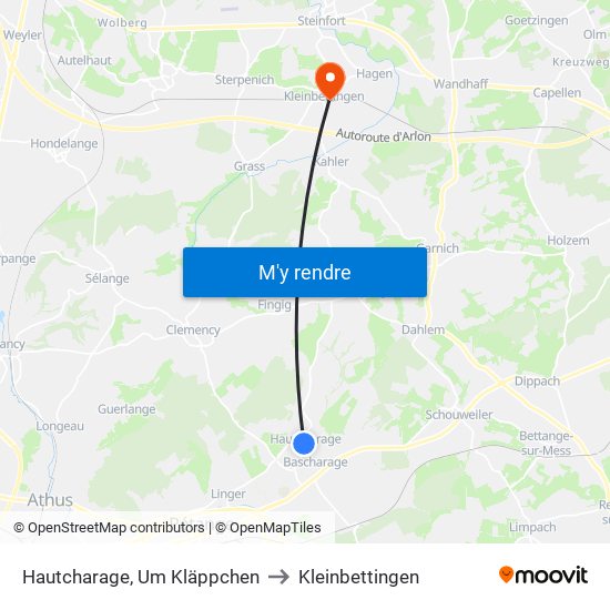 Hautcharage, Um Kläppchen to Kleinbettingen map