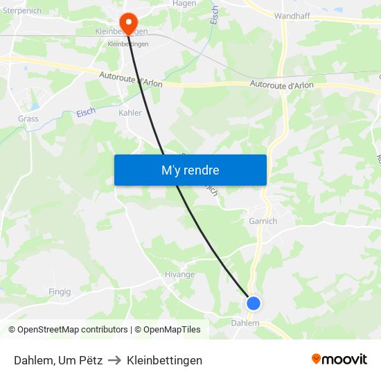 Dahlem, Um Pëtz to Kleinbettingen map