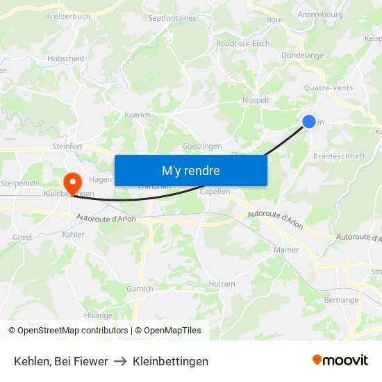 Kehlen, Bei Fiewer to Kleinbettingen map