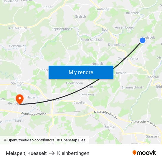 Meispelt, Kuesselt to Kleinbettingen map