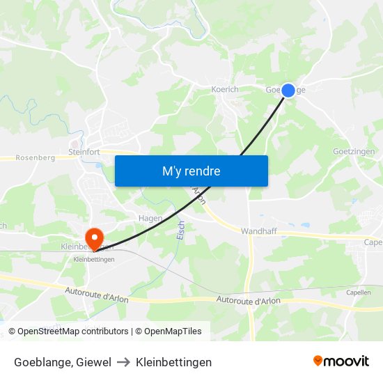 Goeblange, Giewel to Kleinbettingen map