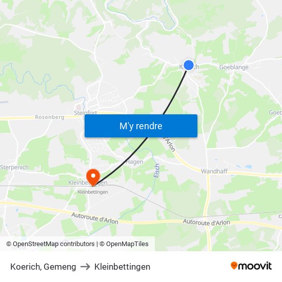 Koerich, Gemeng to Kleinbettingen map