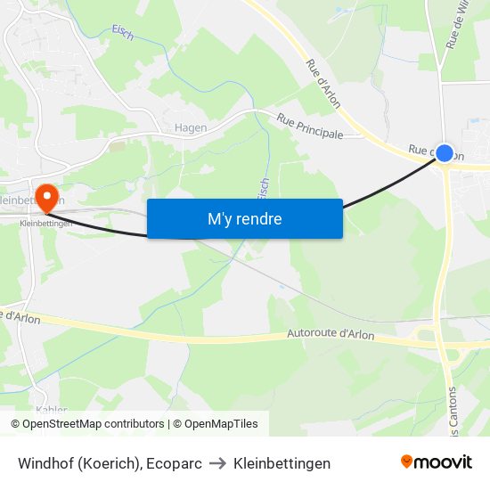 Windhof (Koerich), Ecoparc to Kleinbettingen map