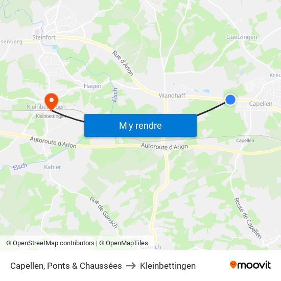 Capellen, Ponts & Chaussées to Kleinbettingen map