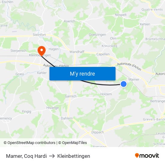 Mamer, Coq Hardi to Kleinbettingen map