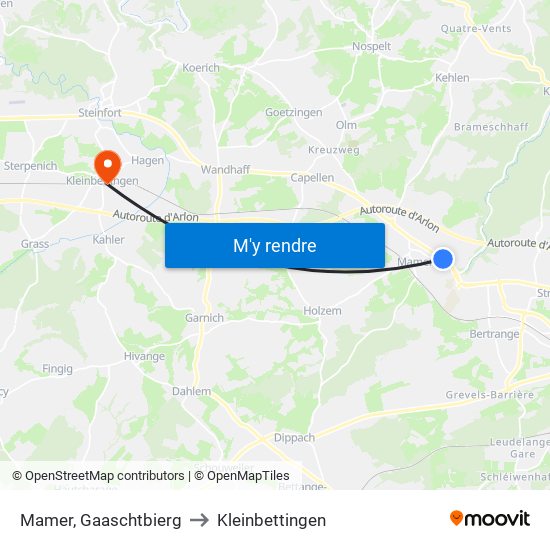 Mamer, Gaaschtbierg to Kleinbettingen map