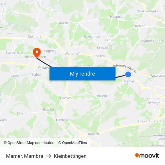 Mamer, Mambra to Kleinbettingen map