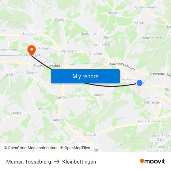 Mamer, Tossebierg to Kleinbettingen map