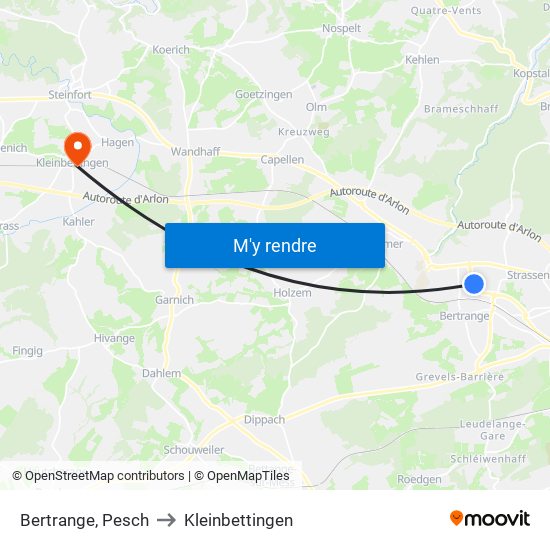 Bertrange, Pesch to Kleinbettingen map