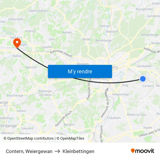 Contern, Weiergewan to Kleinbettingen map