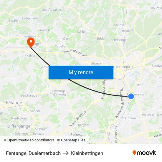 Fentange, Duelemerbach to Kleinbettingen map