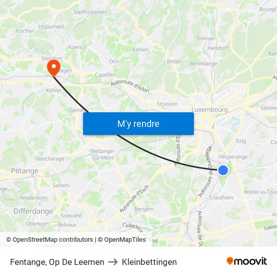 Fentange, Op De Leemen to Kleinbettingen map