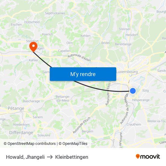Howald, Jhangeli to Kleinbettingen map