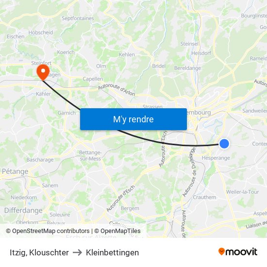 Itzig, Klouschter to Kleinbettingen map